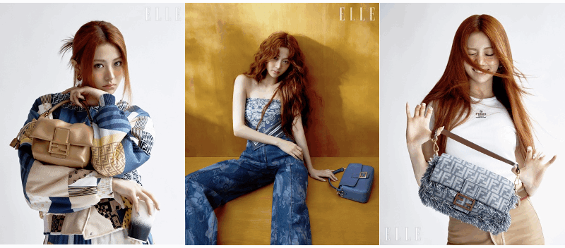 Huh Yunjin of LE SSERAFIM models Fendi bags for new fashion editorial