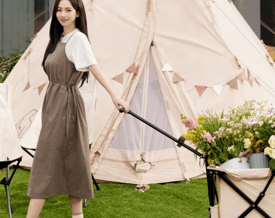 aespa Karina models Nordisk 2025 summer outdoor fashion with serene vibes