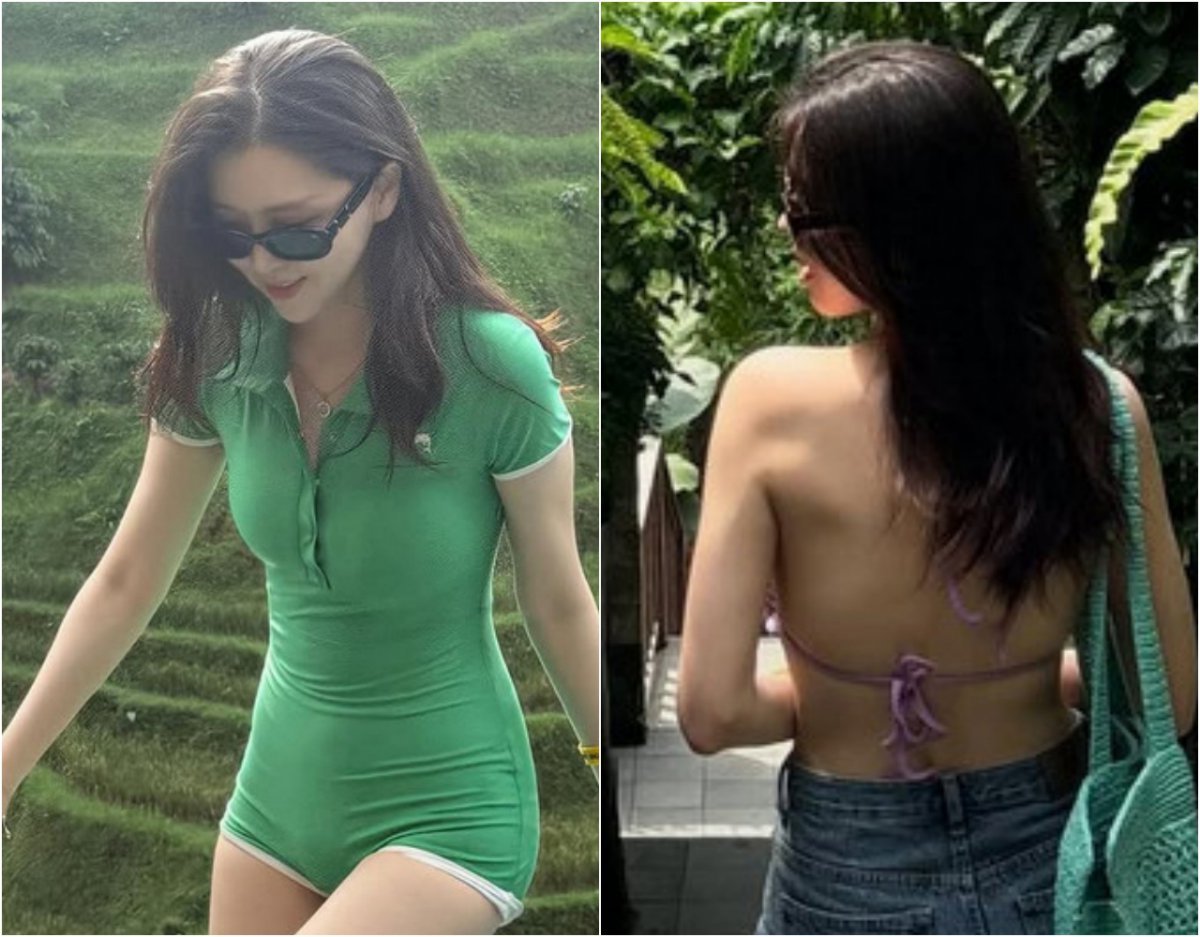 Kim Ji-eun in green mono-kini on Bali vacation on Instagram