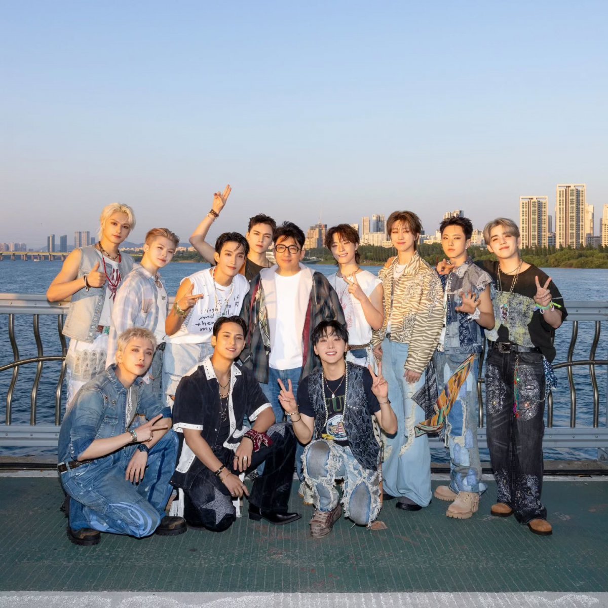 SEVENTEEN celebrates their 10th anniversary with Bang Si-hyuk at Jamsu Bridge in Seoul