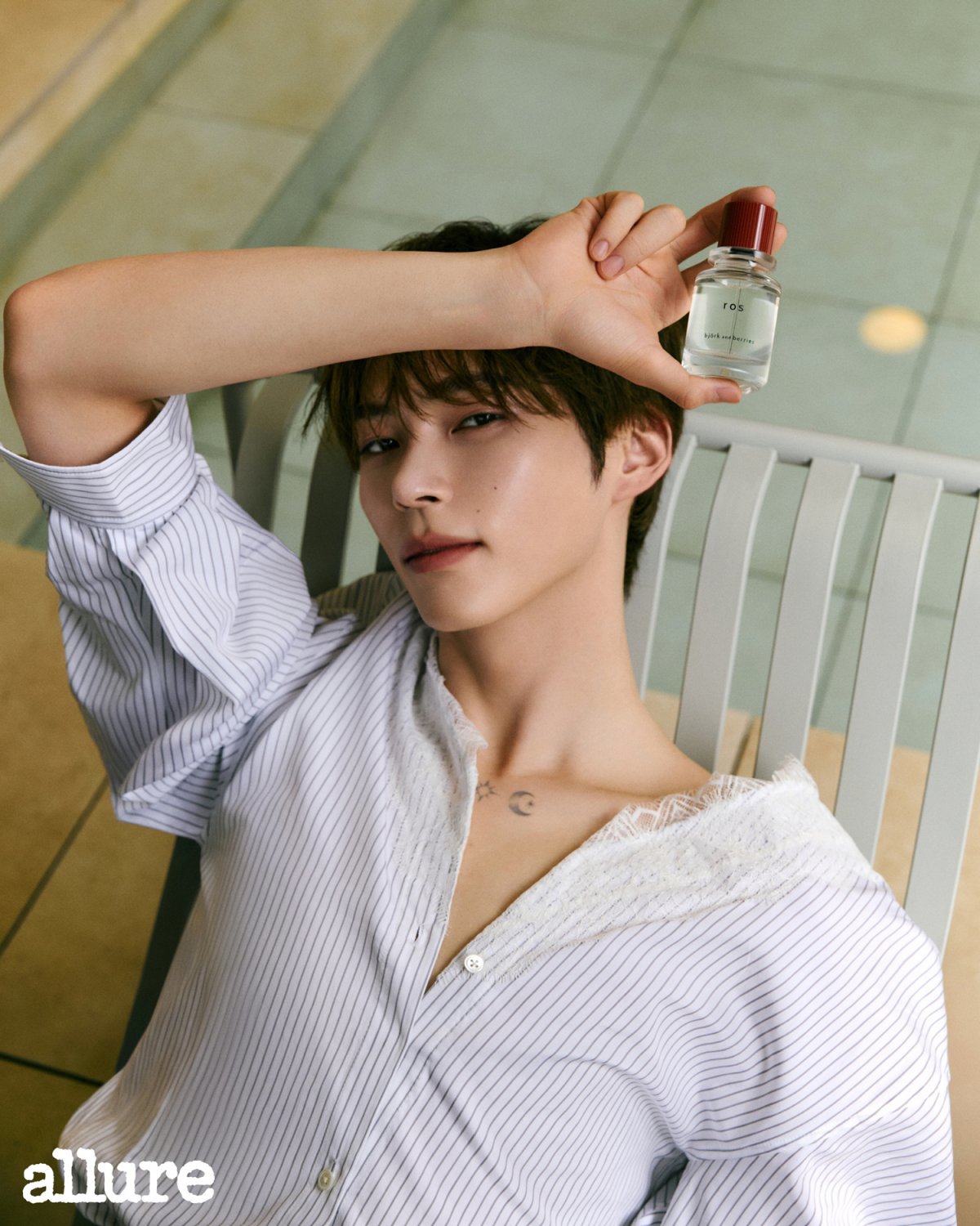 Sung Han-bin showcasing Björk and Berries perfume in Allure Magazine