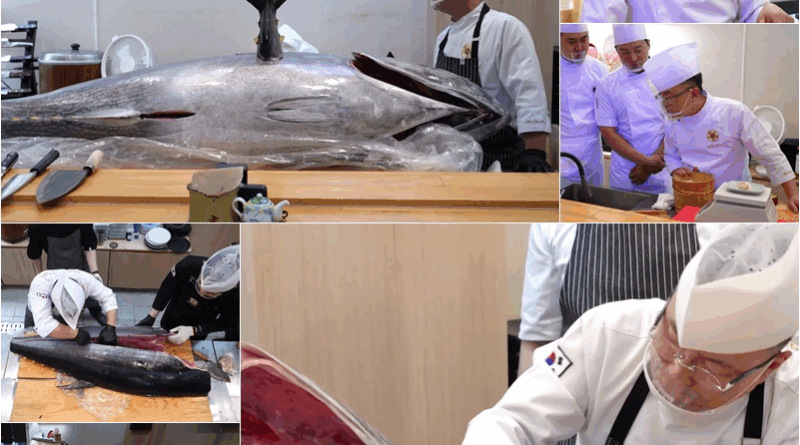 An Yu-seong slices a 166kg tuna on Korean reality show