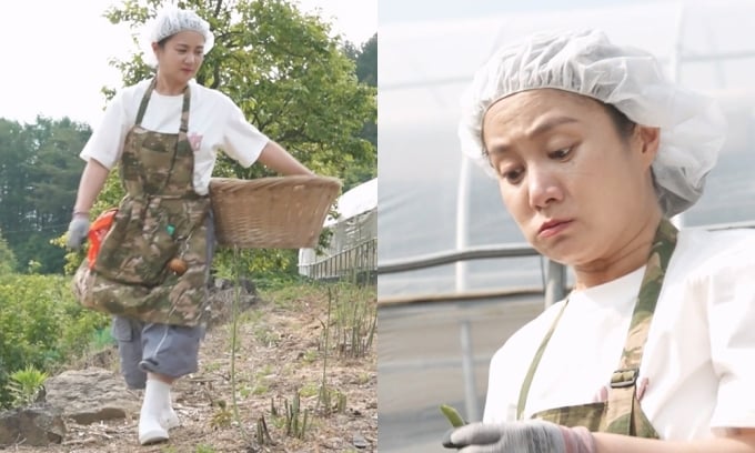 Snapshot of Park Na-rae using a pizza oven in Jirisan featured on I Live Alone