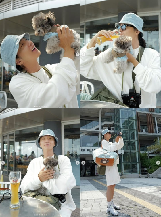 Actor Shin Dong Wook shares moments from a relaxing day with his dog and a beer